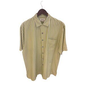 Fonte Green & White Striped Silk Tencel Short Sleeve Button-Up Shirt L